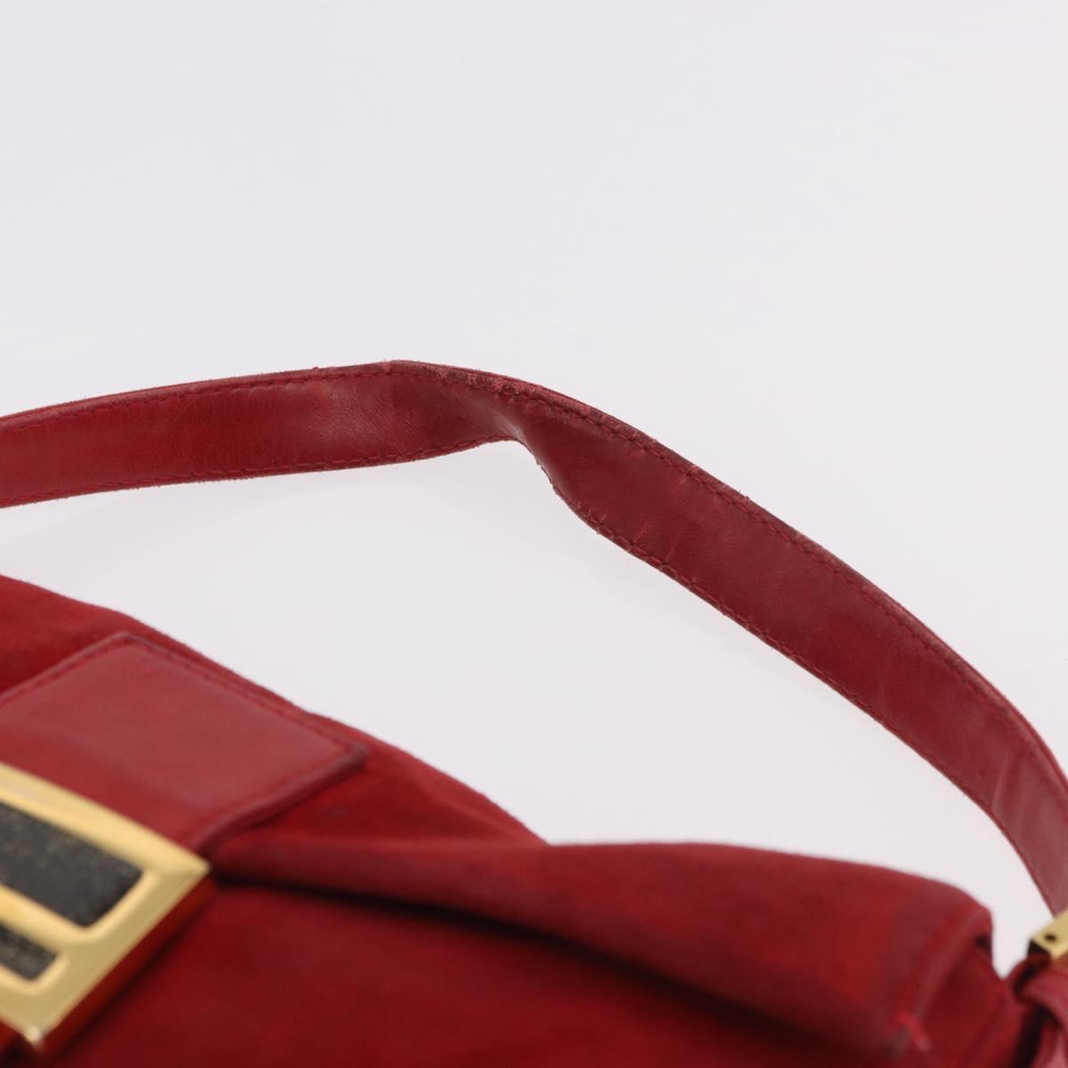 FENDI Mamma Baguette Shoulder Bag Suede Red Gold Auth 185429A