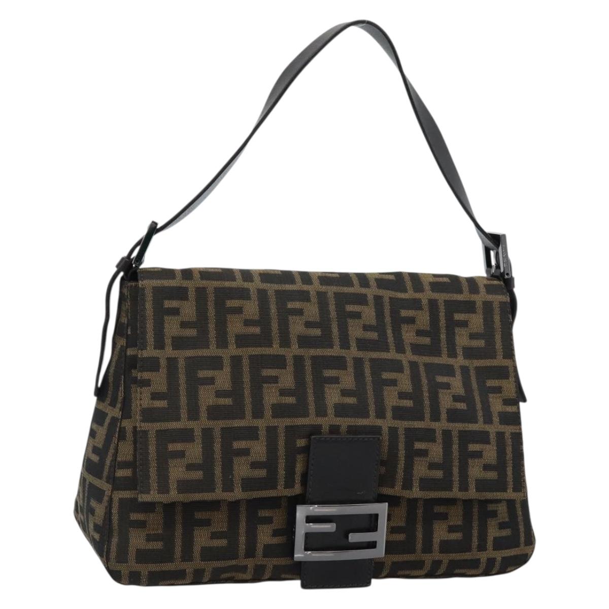 FENDI Zucca Canvas Mamma Baguette Shoulder Bag Black Brown Auth 185432V