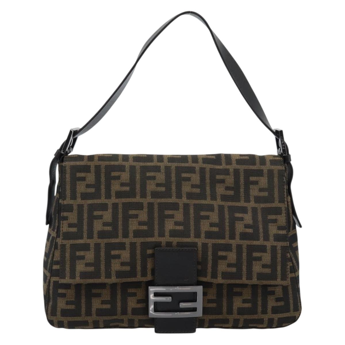 FENDI Zucca Canvas Mamma Baguette Shoulder Bag Black Brown Auth 185432V