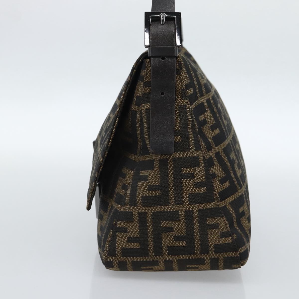 FENDI Zucca Canvas Mamma Baguette Shoulder Bag Black Brown Auth 185432V