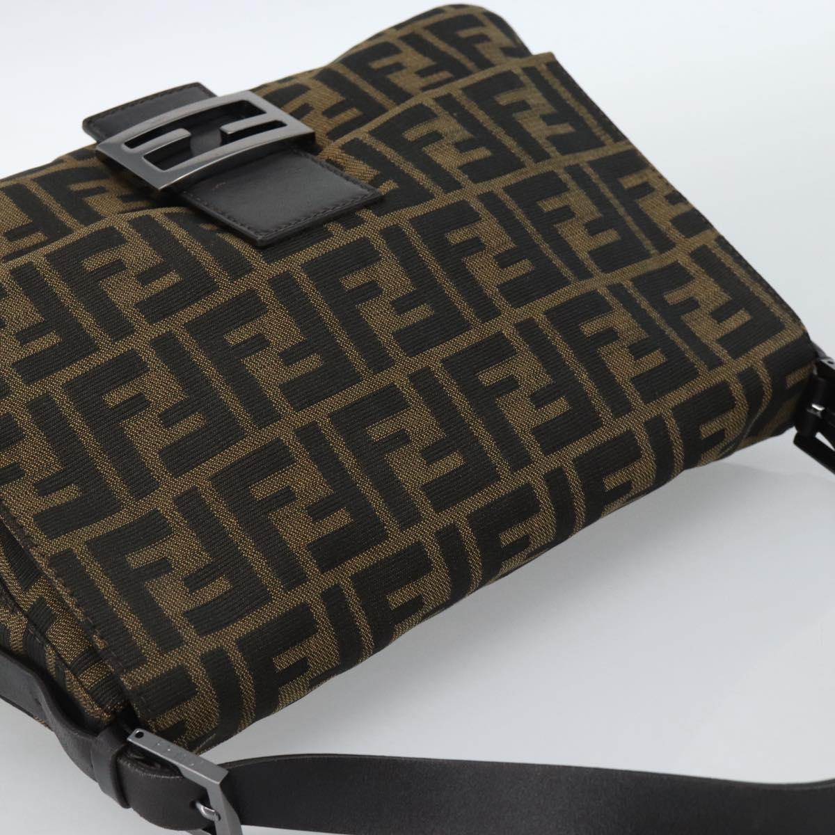 FENDI Zucca Canvas Mamma Baguette Shoulder Bag Black Brown Auth 185432V