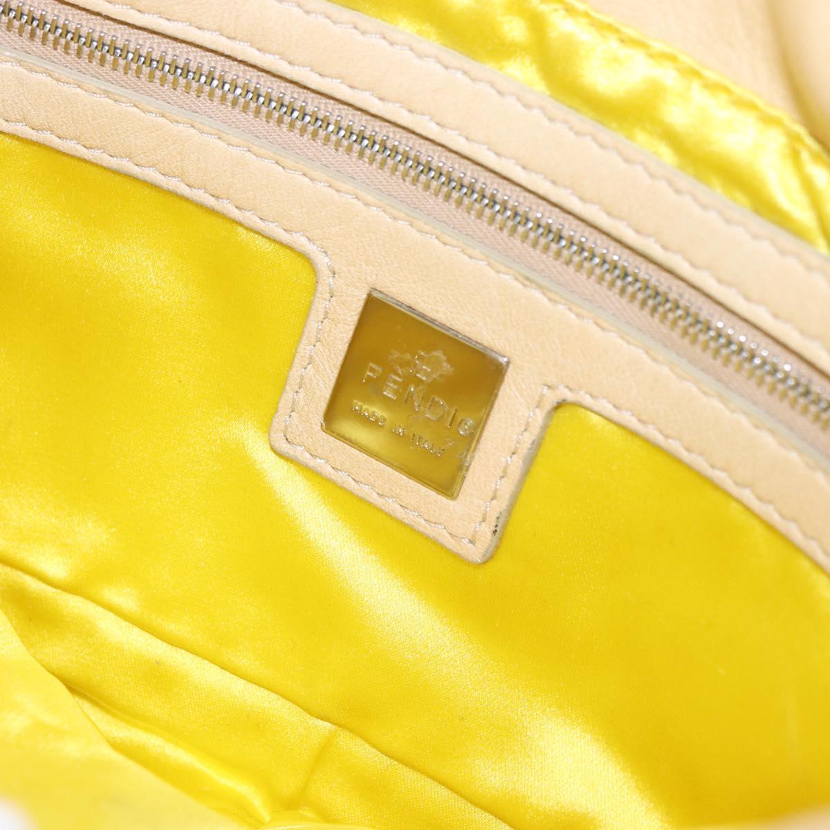 FENDI Mamma Baguette Shoulder Bag Leather Beige Silver Auth 185433SAV