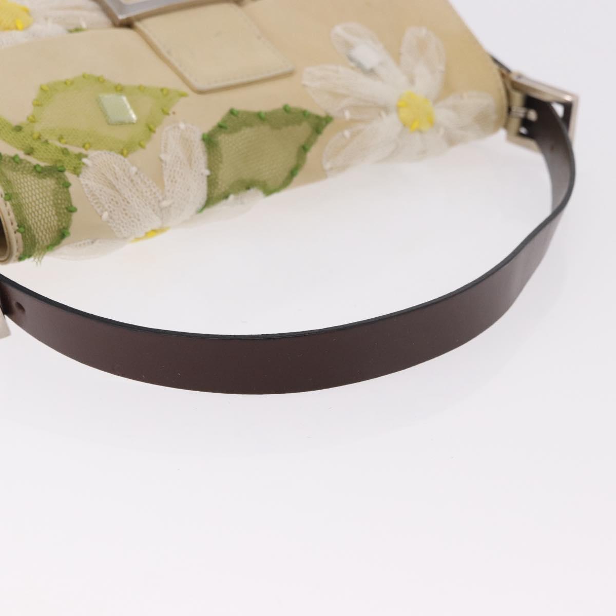 FENDI Mamma Baguette Shoulder Bag Leather Beige Silver Auth 185433SAV