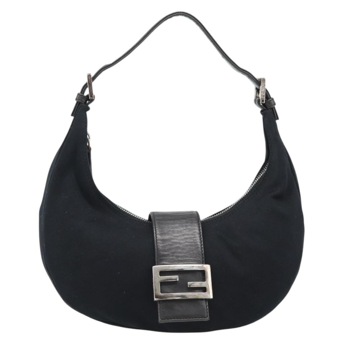 FENDI Mamma Baguette Shoulder Bag Cotton Jersey Black Silver Auth 185434V