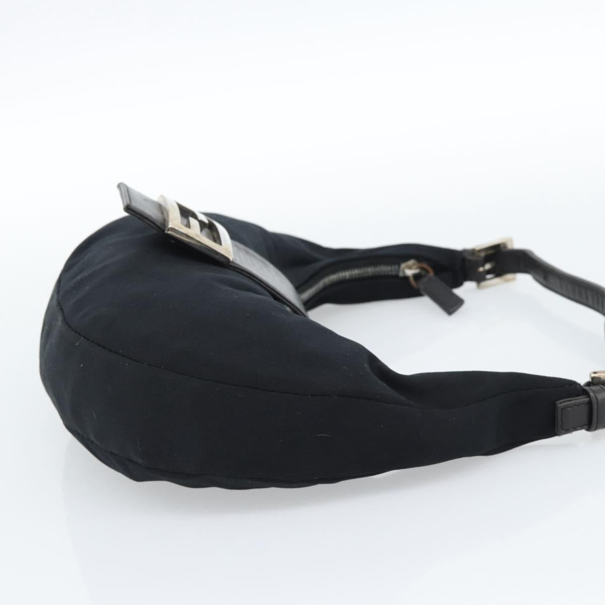 FENDI Mamma Baguette Shoulder Bag Cotton Jersey Black Silver Auth 185434V