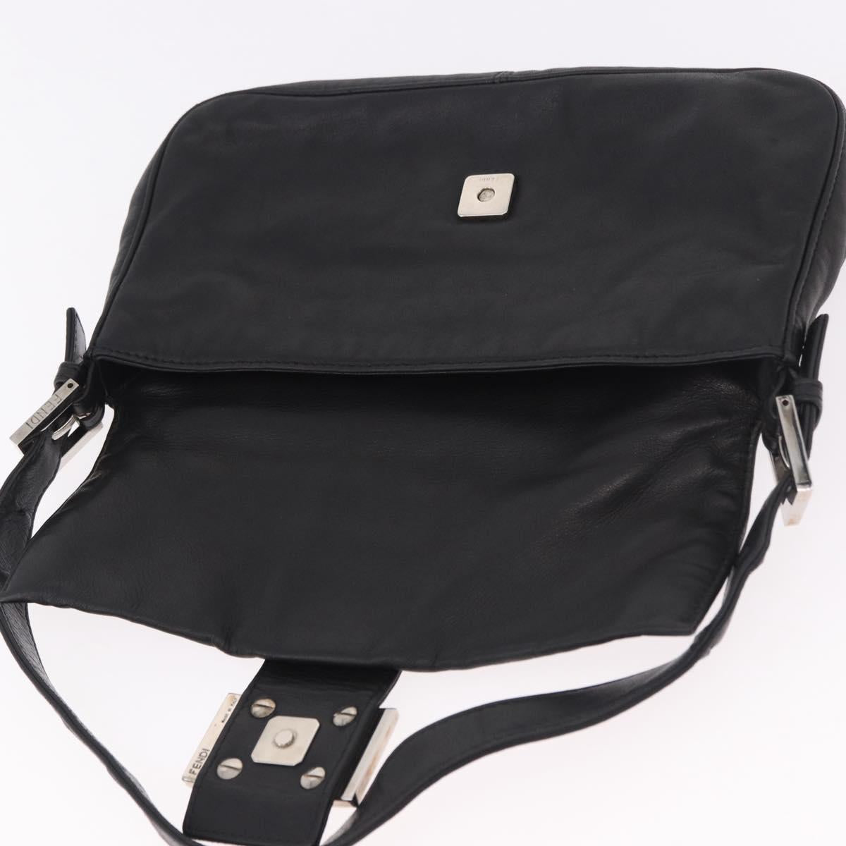 FENDI Mamma Baguette Shoulder Bag Leather Black Silver Auth 185435SAV
