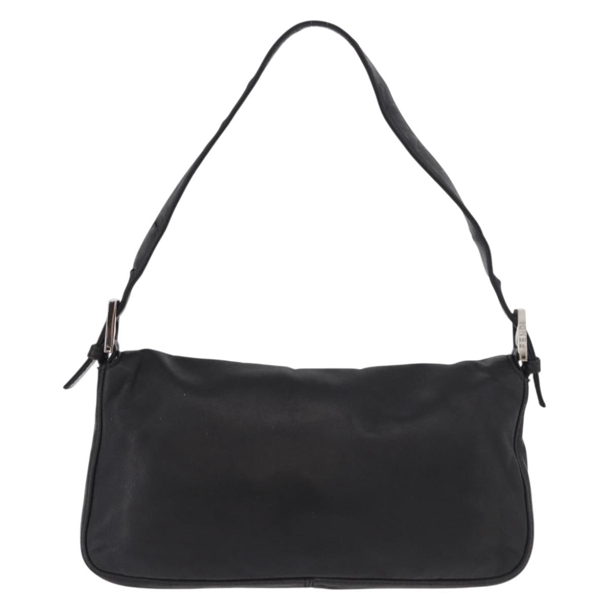 FENDI Mamma Baguette Shoulder Bag Leather Black Silver Auth 185435SAV