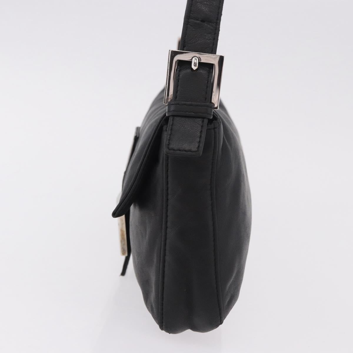 FENDI Mamma Baguette Shoulder Bag Leather Black Silver Auth 185435SAV