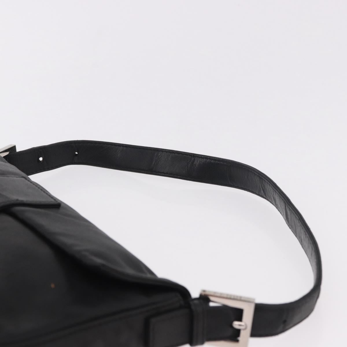 FENDI Mamma Baguette Shoulder Bag Leather Black Silver Auth 185435SAV