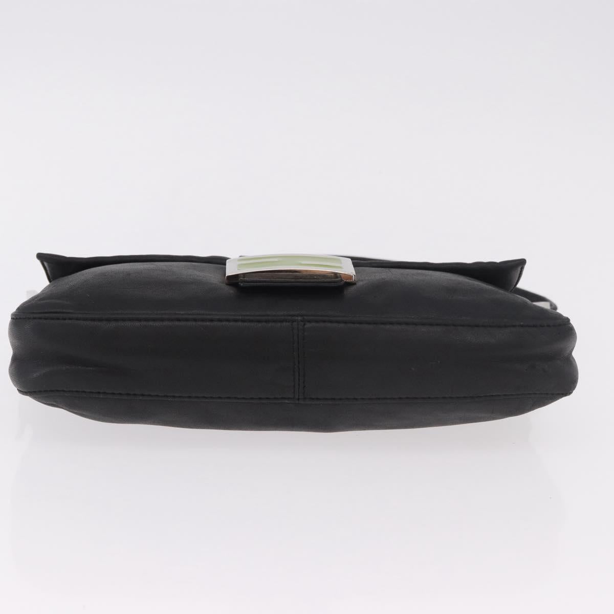 FENDI Mamma Baguette Shoulder Bag Leather Black Silver Auth 185435SAV