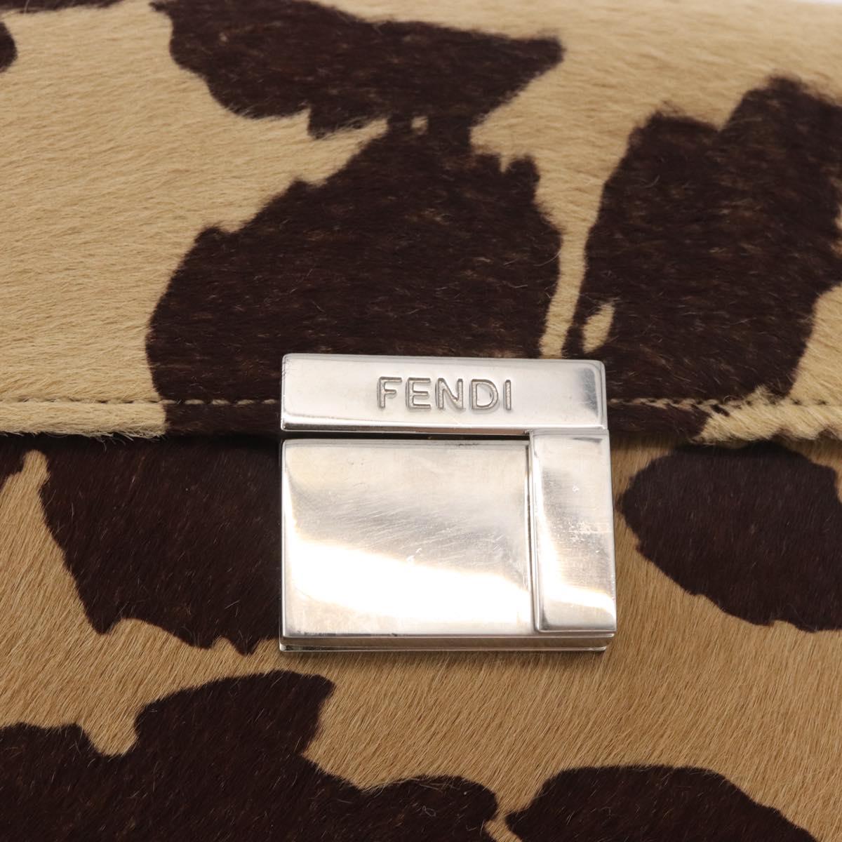 FENDI Shoulder Bag Harako Leather Beige Silver Auth 185436V