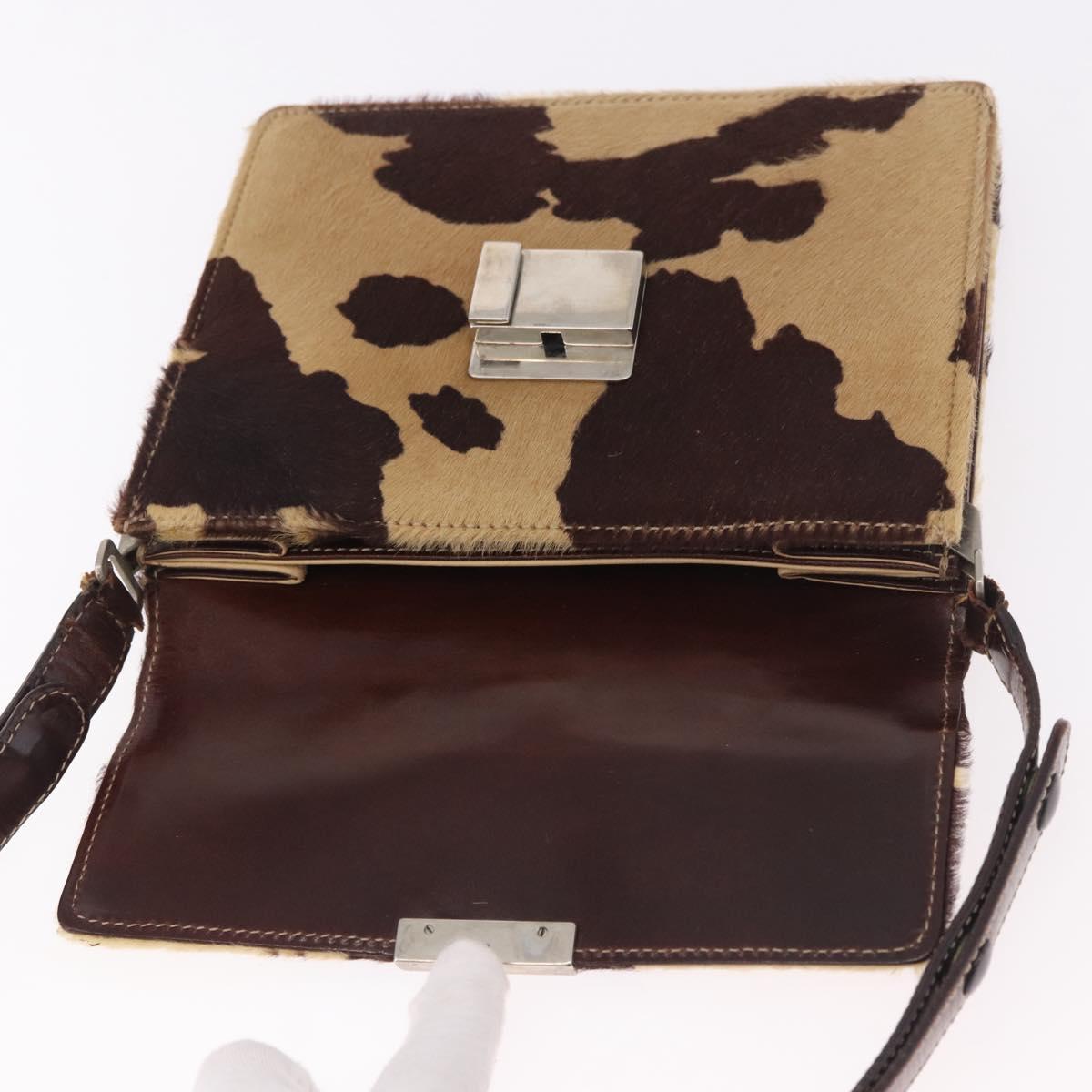 FENDI Shoulder Bag Harako Leather Beige Silver Auth 185436V
