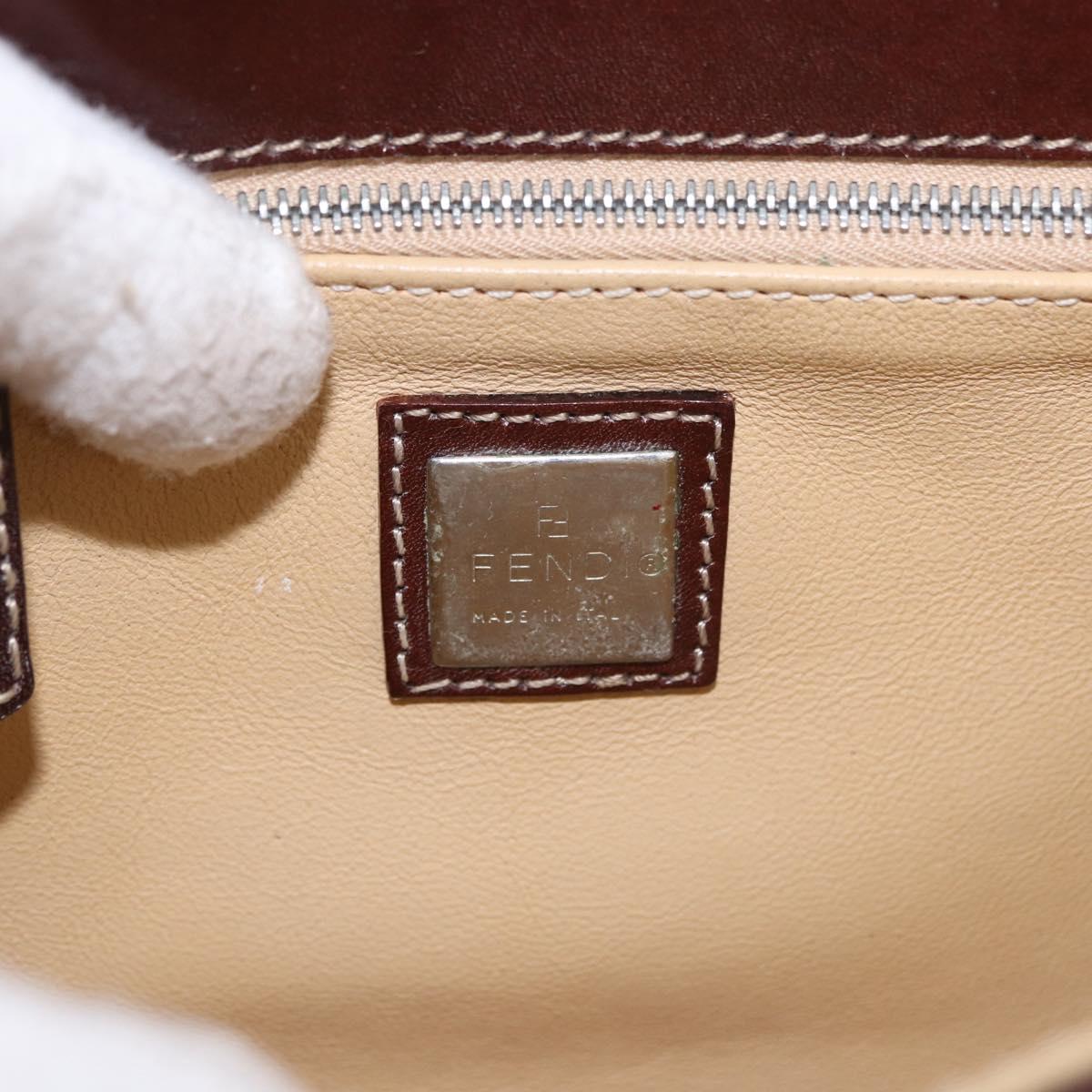 FENDI Shoulder Bag Harako Leather Beige Silver Auth 185436V