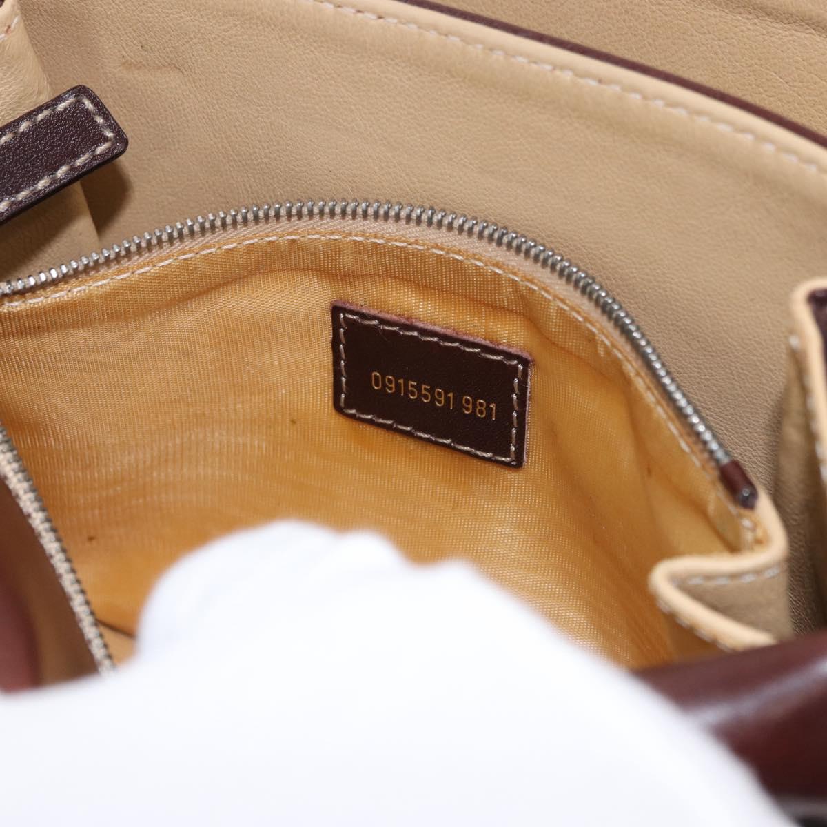FENDI Shoulder Bag Harako Leather Beige Silver Auth 185436V