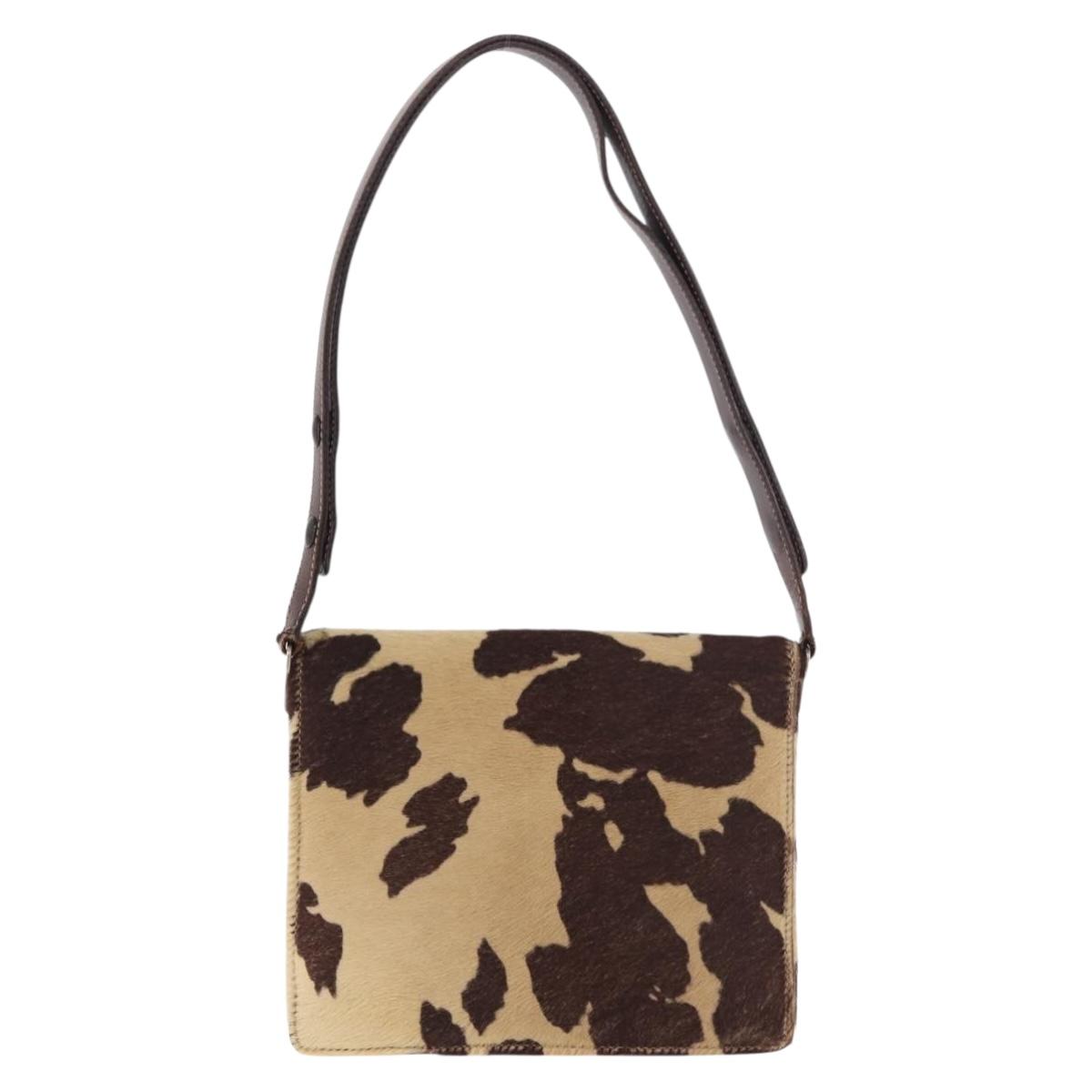 FENDI Shoulder Bag Harako Leather Beige Silver Auth 185436V