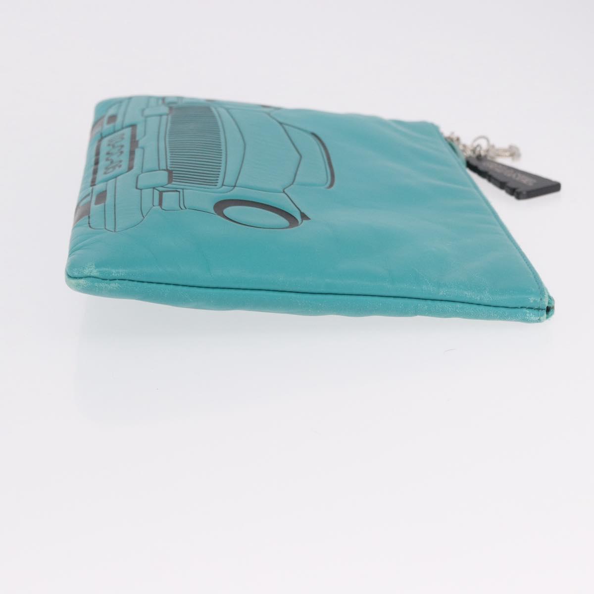 CHANEL Coco Havana Clutch Bag Lamb Skin Turquoise Blue Silver Auth 185438V