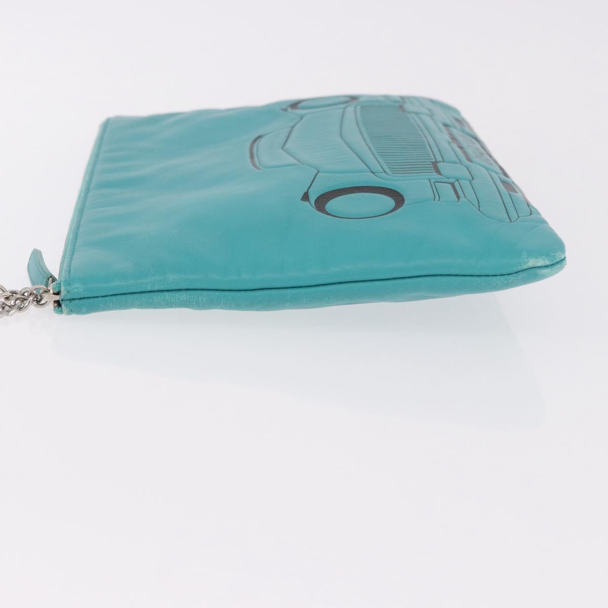 CHANEL Coco Havana Clutch Bag Lamb Skin Turquoise Blue Silver Auth 185438V