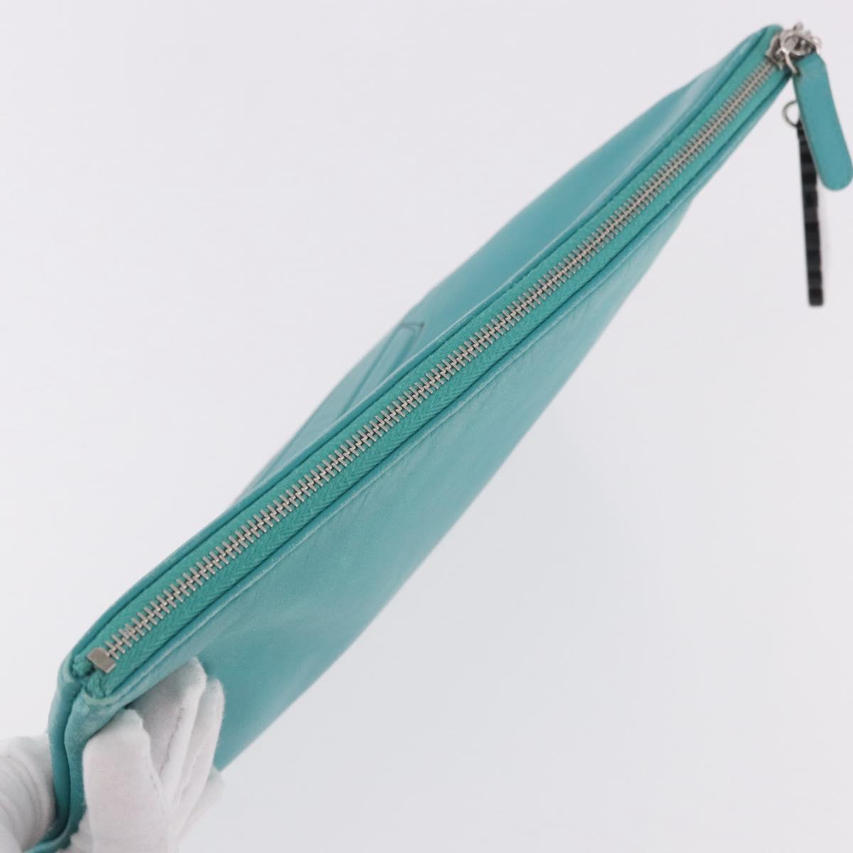 CHANEL Coco Havana Clutch Bag Lamb Skin Turquoise Blue Silver Auth 185438V