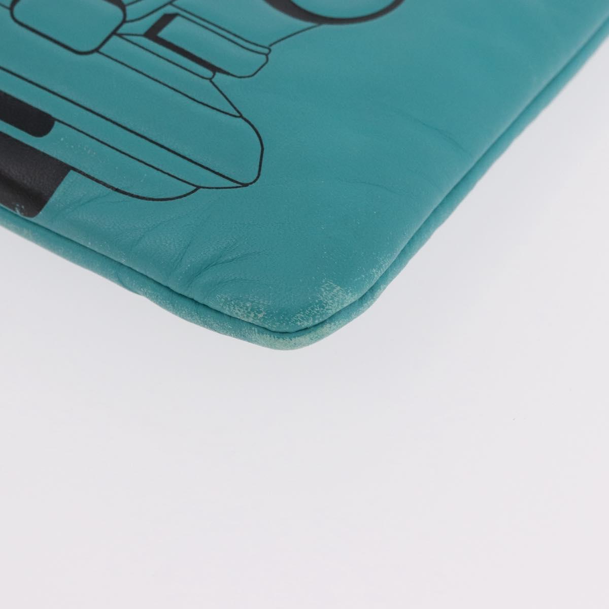 CHANEL Coco Havana Clutch Bag Lamb Skin Turquoise Blue Silver Auth 185438V