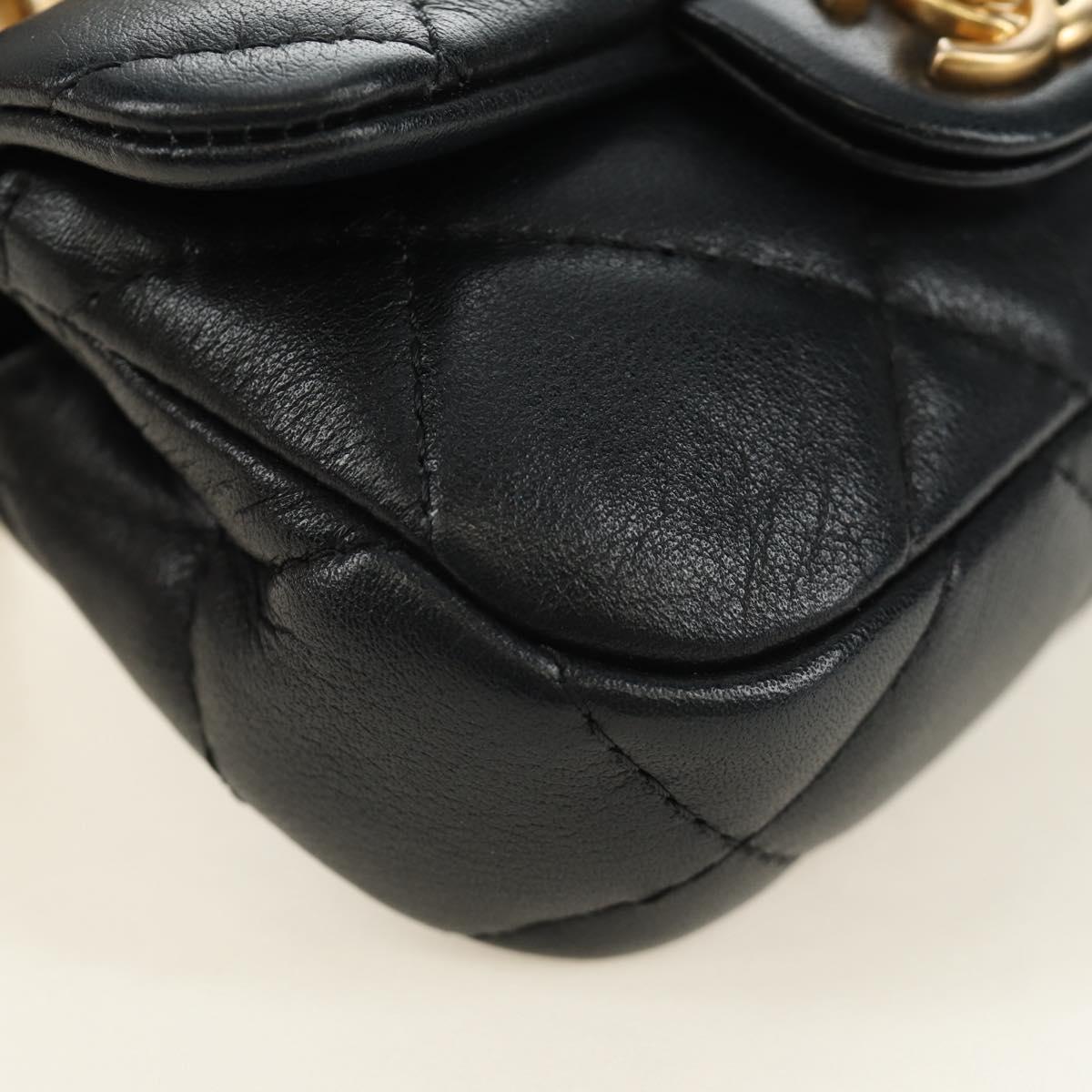 CHANEL Matelasse Chain Shoulder Pouch Lamb Skin 2way Black CC Auth 185439SAM