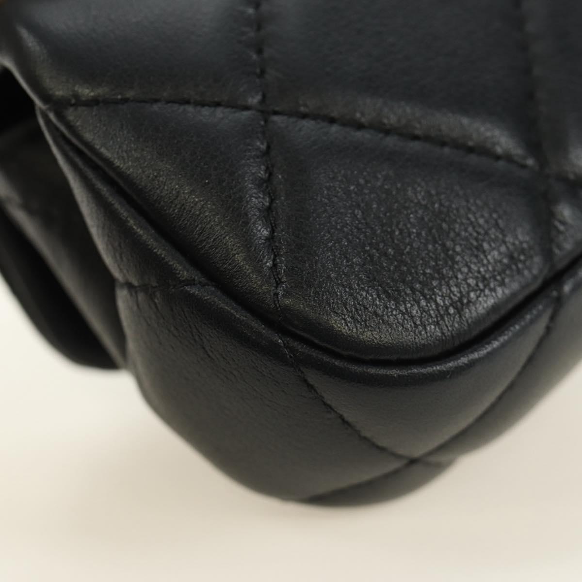 CHANEL Matelasse Chain Shoulder Pouch Lamb Skin 2way Black CC Auth 185439SAM