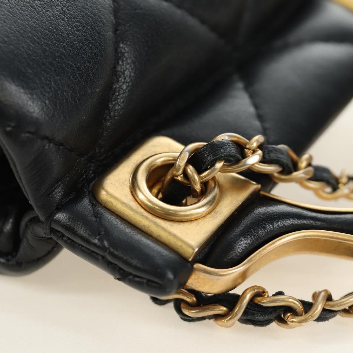 CHANEL Matelasse Chain Shoulder Pouch Lamb Skin 2way Black CC Auth 185439SAM