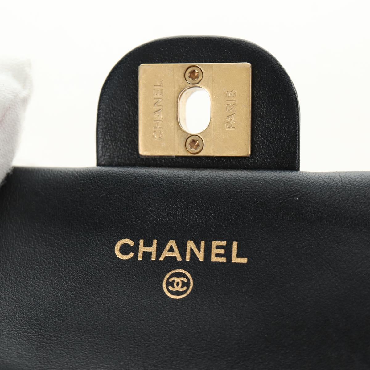 CHANEL Matelasse Chain Shoulder Pouch Lamb Skin 2way Black CC Auth 185439SAM