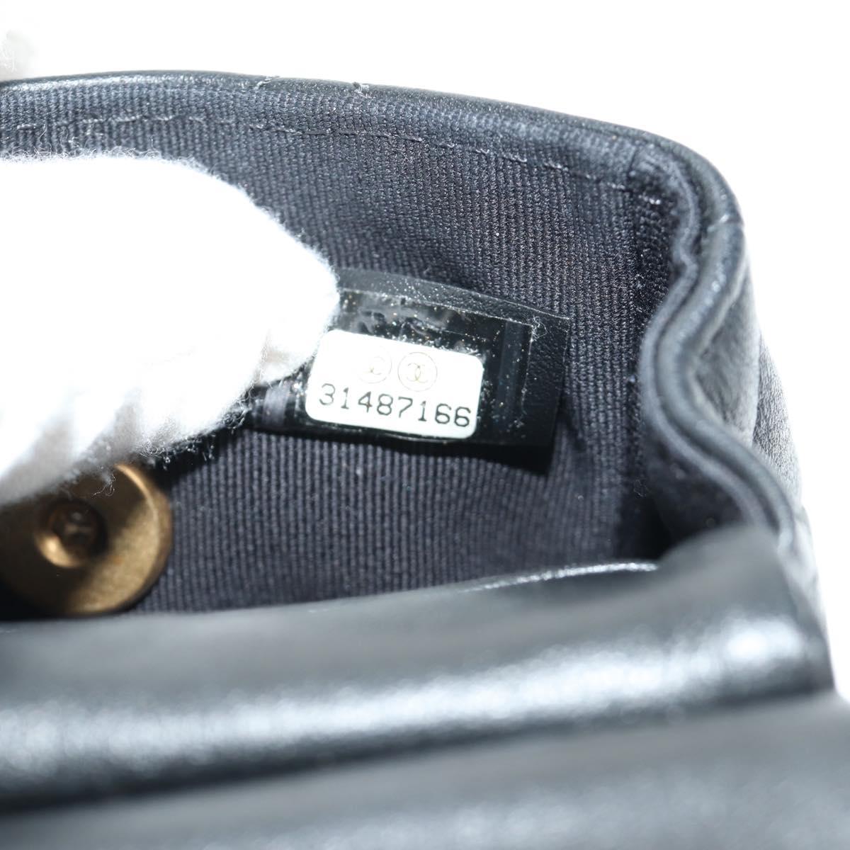 CHANEL Matelasse Chain Shoulder Pouch Lamb Skin 2way Black CC Auth 185439SAM