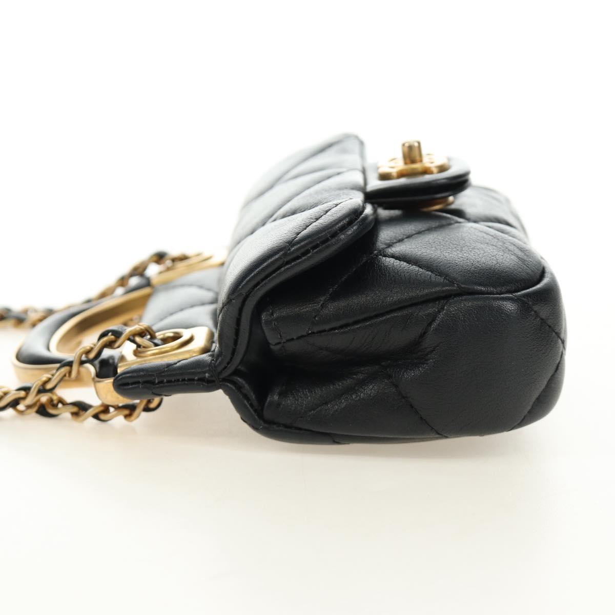 CHANEL Matelasse Chain Shoulder Pouch Lamb Skin 2way Black CC Auth 185439SAM