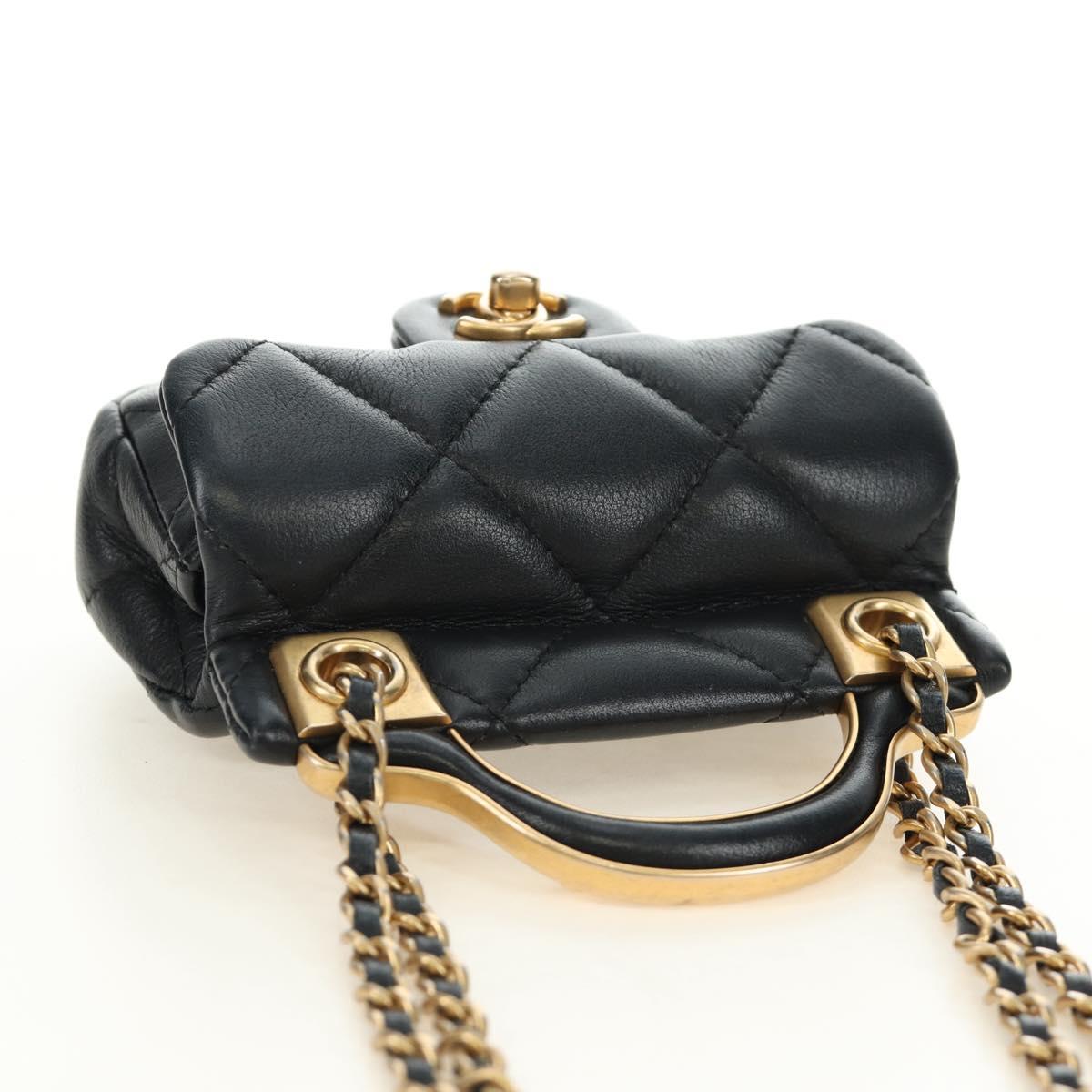 CHANEL Matelasse Chain Shoulder Pouch Lamb Skin 2way Black CC Auth 185439SAM