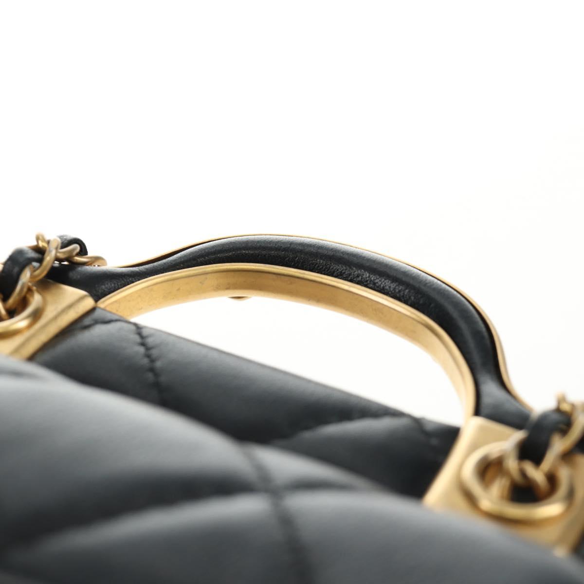 CHANEL Matelasse Chain Shoulder Pouch Lamb Skin 2way Black CC Auth 185439SAM