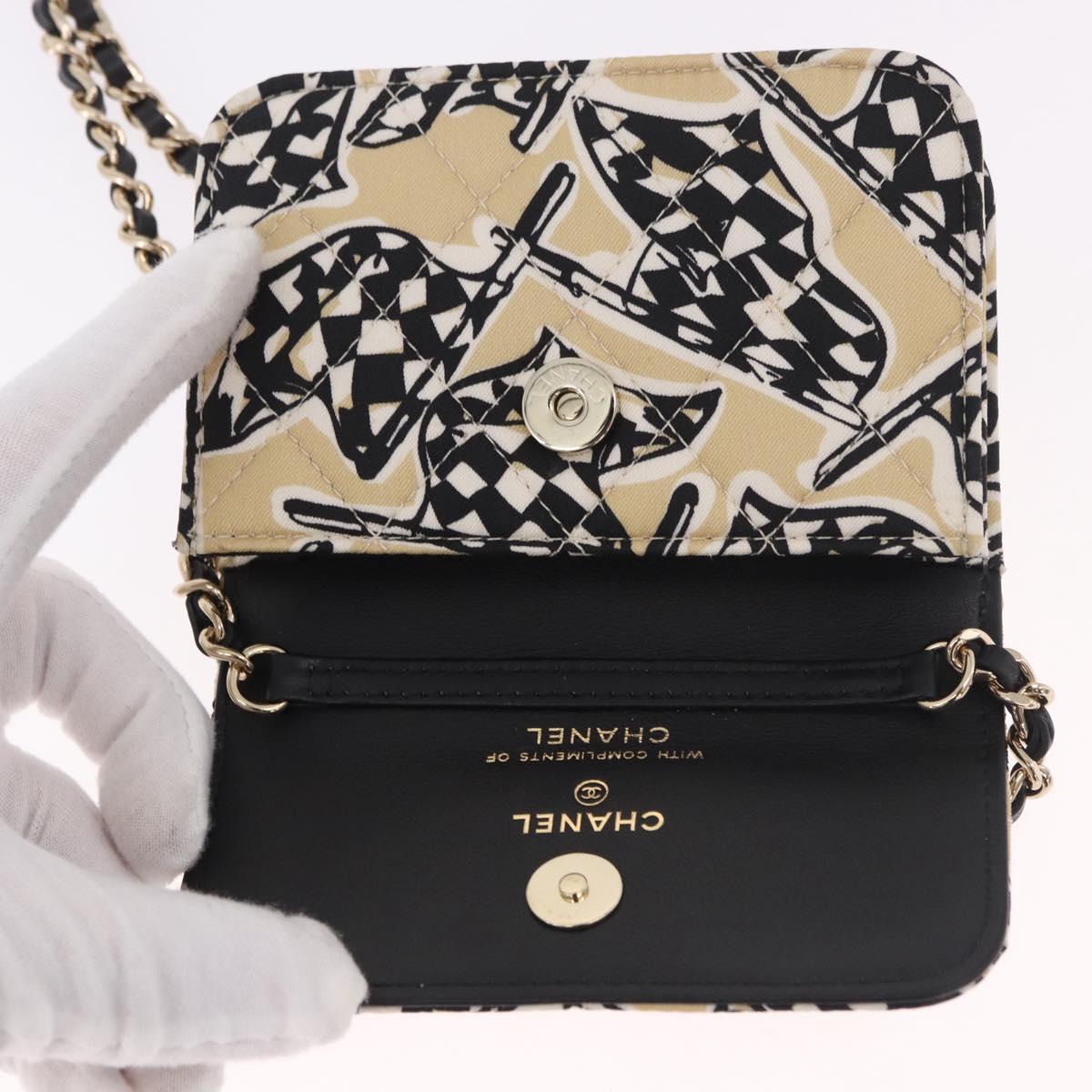 CHANEL Chain Shoulder Pouch Mini Matelasse 12 Satin Beige Gold CC Auth 185440M
