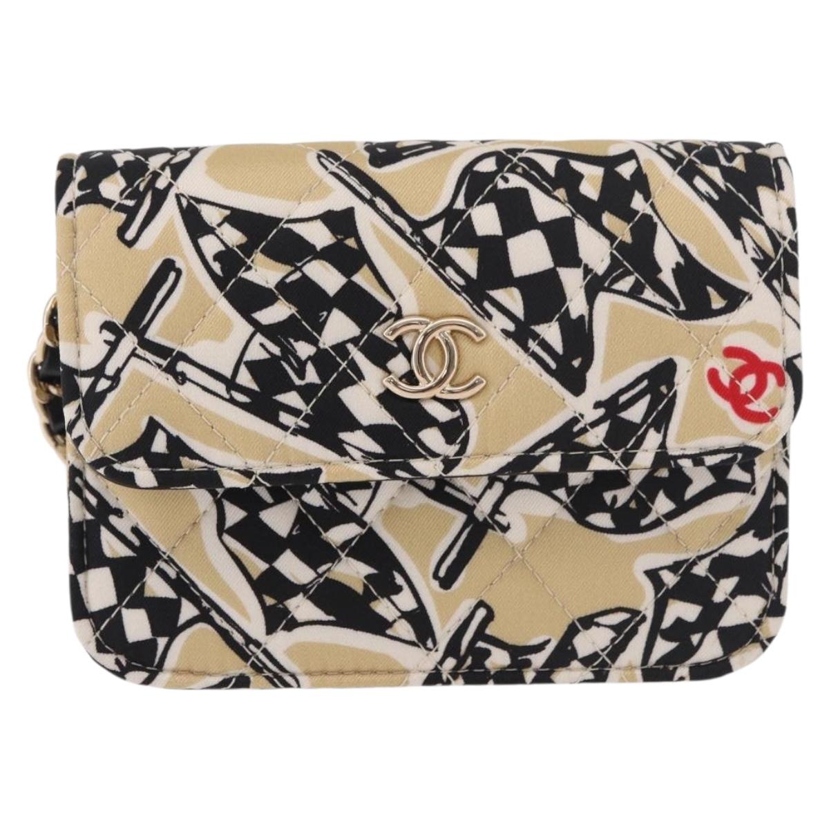 CHANEL Chain Shoulder Pouch Mini Matelasse 12 Satin Beige Gold CC Auth 185440M