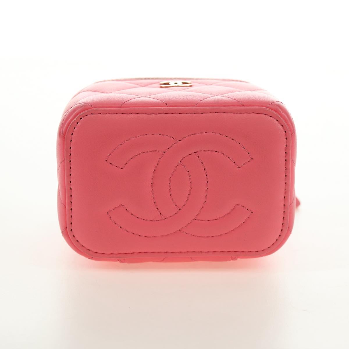 CHANEL Chain Vanity Shoulder Bag Lamb Skin Pink Gold CC Auth 185442SAM
