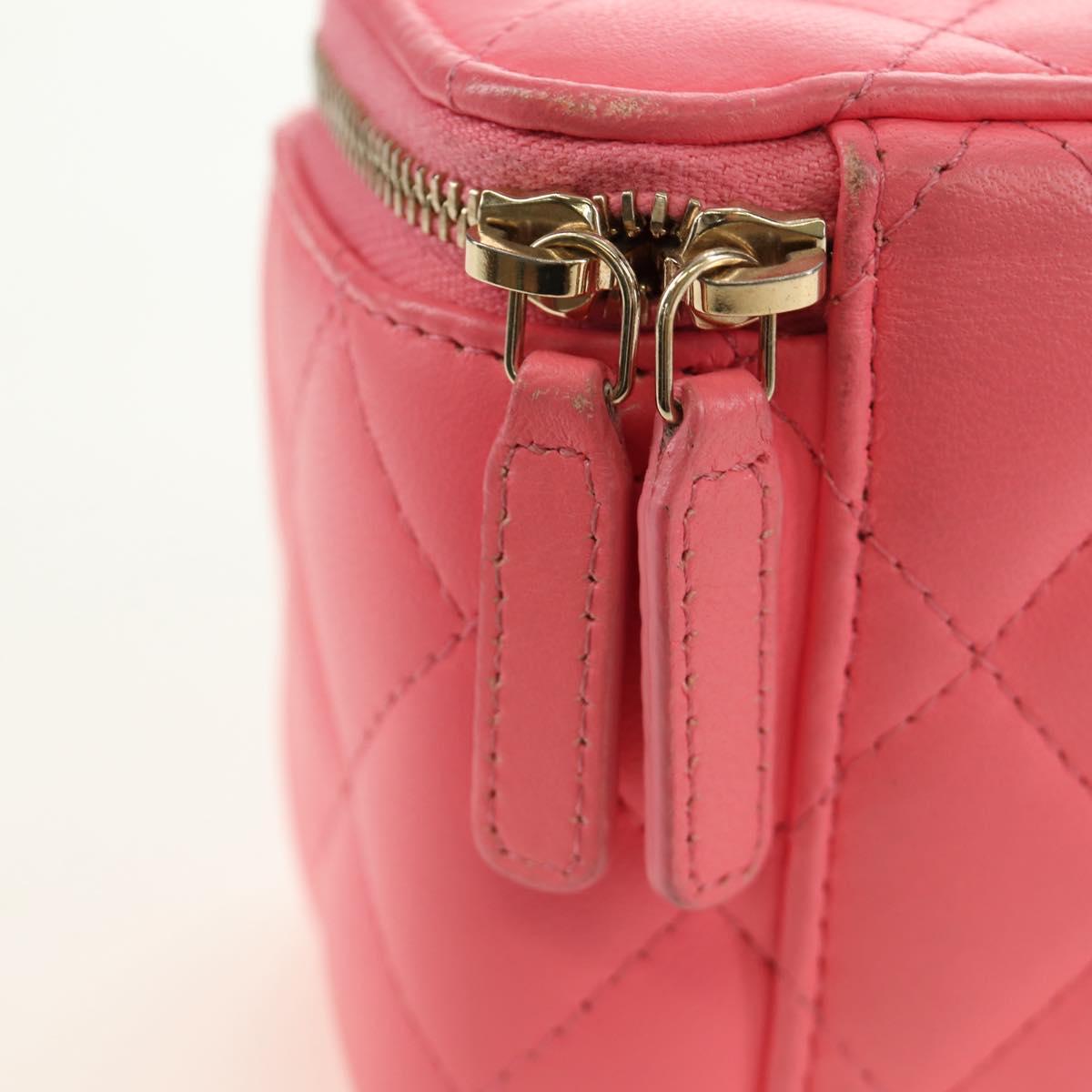 CHANEL Chain Vanity Shoulder Bag Lamb Skin Pink Gold CC Auth 185442SAM
