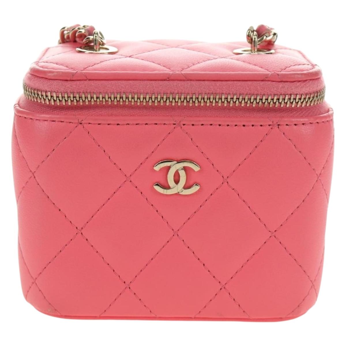 CHANEL Chain Vanity Shoulder Bag Lamb Skin Pink Gold CC Auth 185442SAM