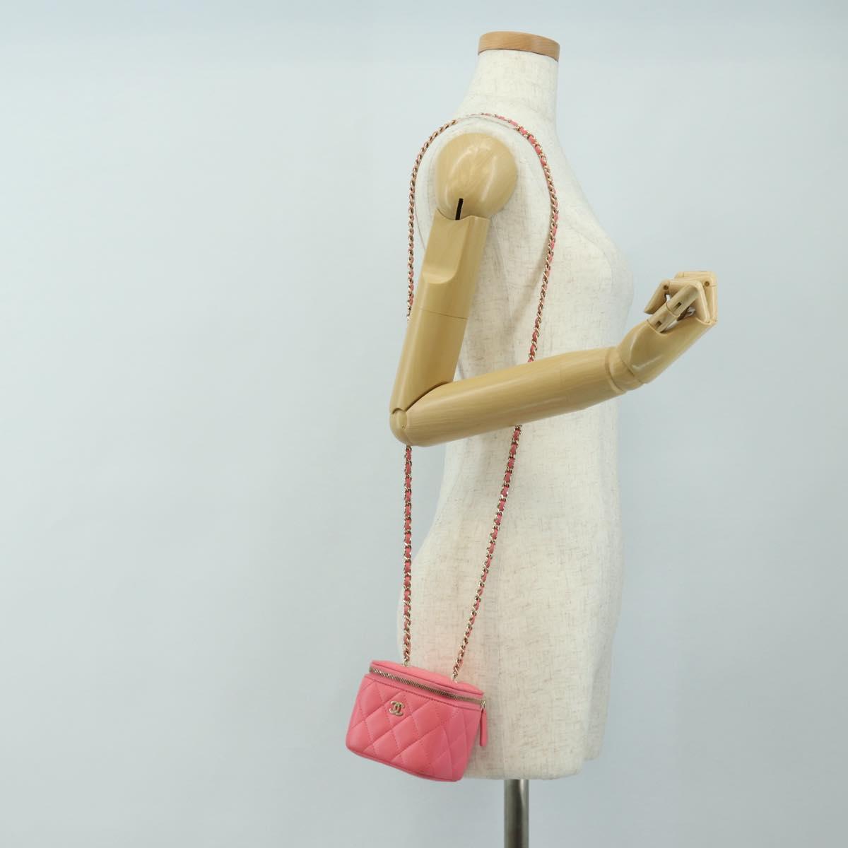 CHANEL Chain Vanity Shoulder Bag Lamb Skin Pink Gold CC Auth 185442SAM