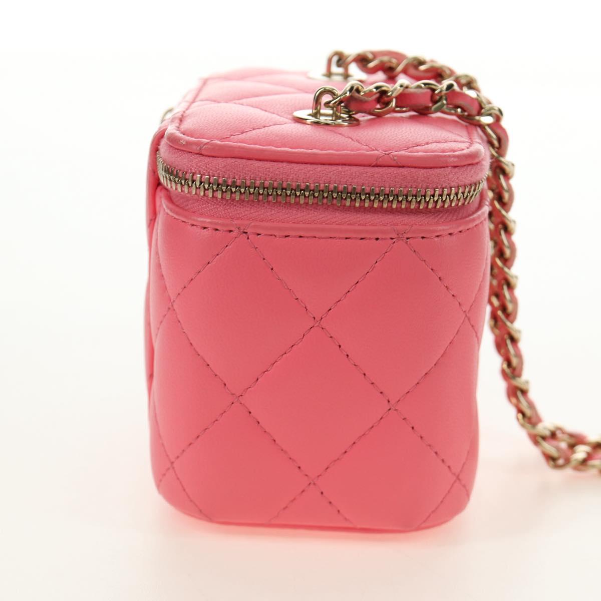 CHANEL Chain Vanity Shoulder Bag Lamb Skin Pink Gold CC Auth 185442SAM