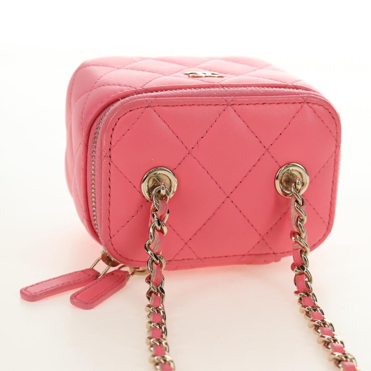 CHANEL Chain Vanity Shoulder Bag Lamb Skin Pink Gold CC Auth 185442SAM