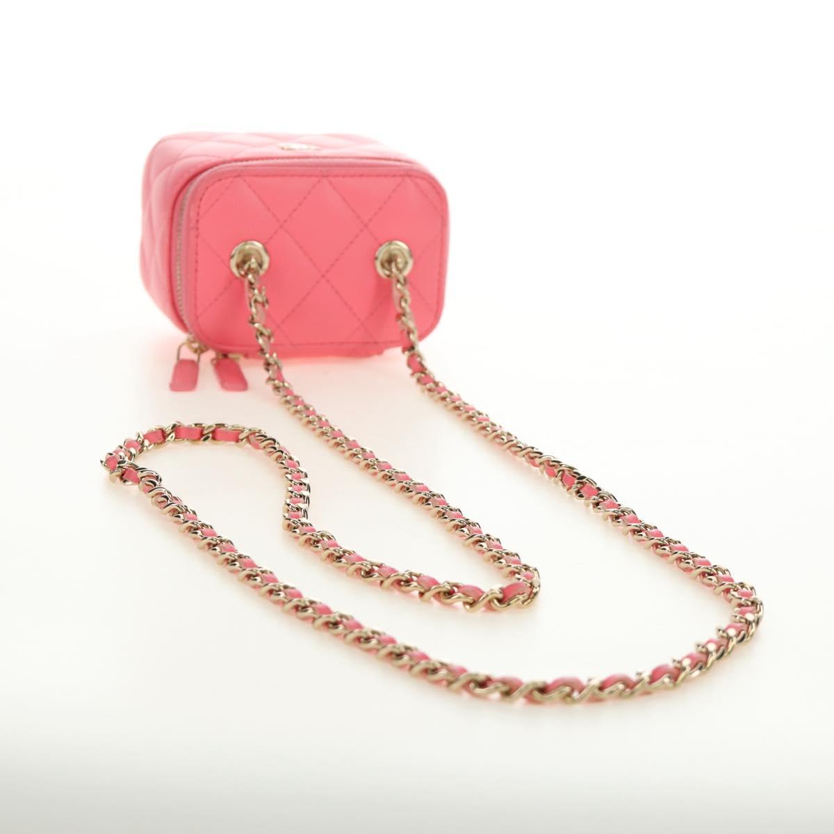 CHANEL Chain Vanity Shoulder Bag Lamb Skin Pink Gold CC Auth 185442SAM