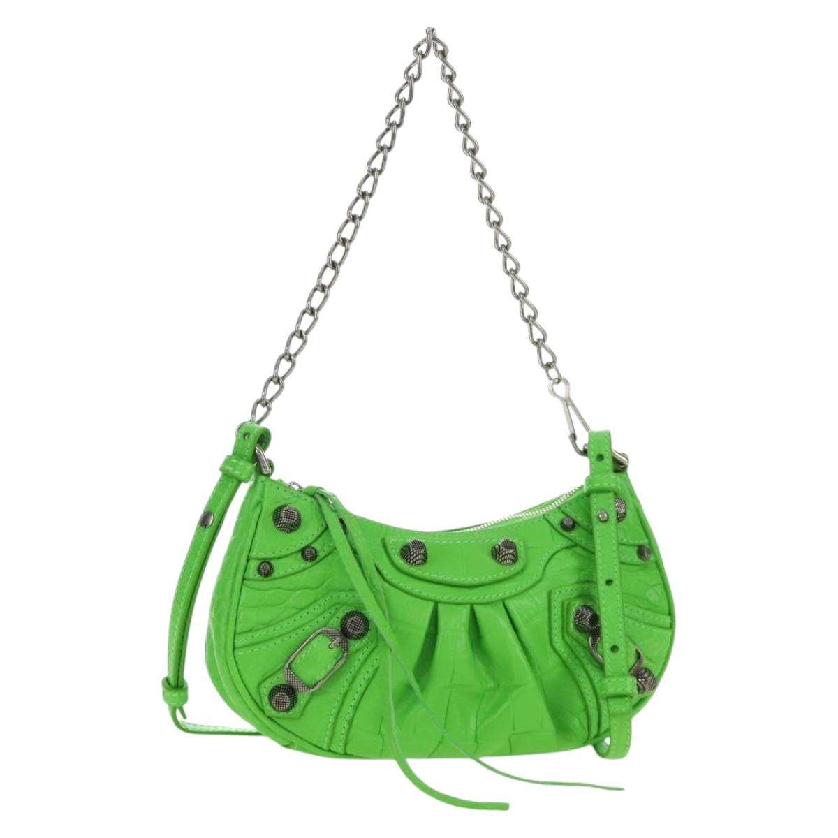 BALENCIAGA Chain Le Cagole Mini Bag Leather 2way Green 695814 Auth 185445M