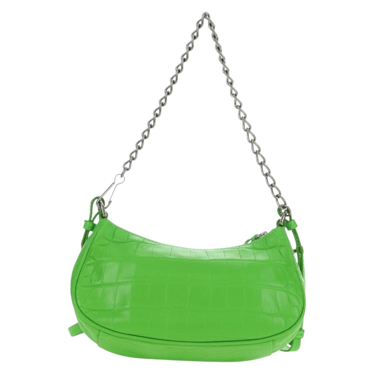 BALENCIAGA Chain Le Cagole Mini Bag Leather 2way Green 695814 Auth 185445M