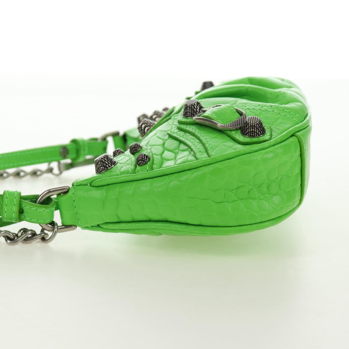 BALENCIAGA Chain Le Cagole Mini Bag Leather 2way Green 695814 Auth 185445M