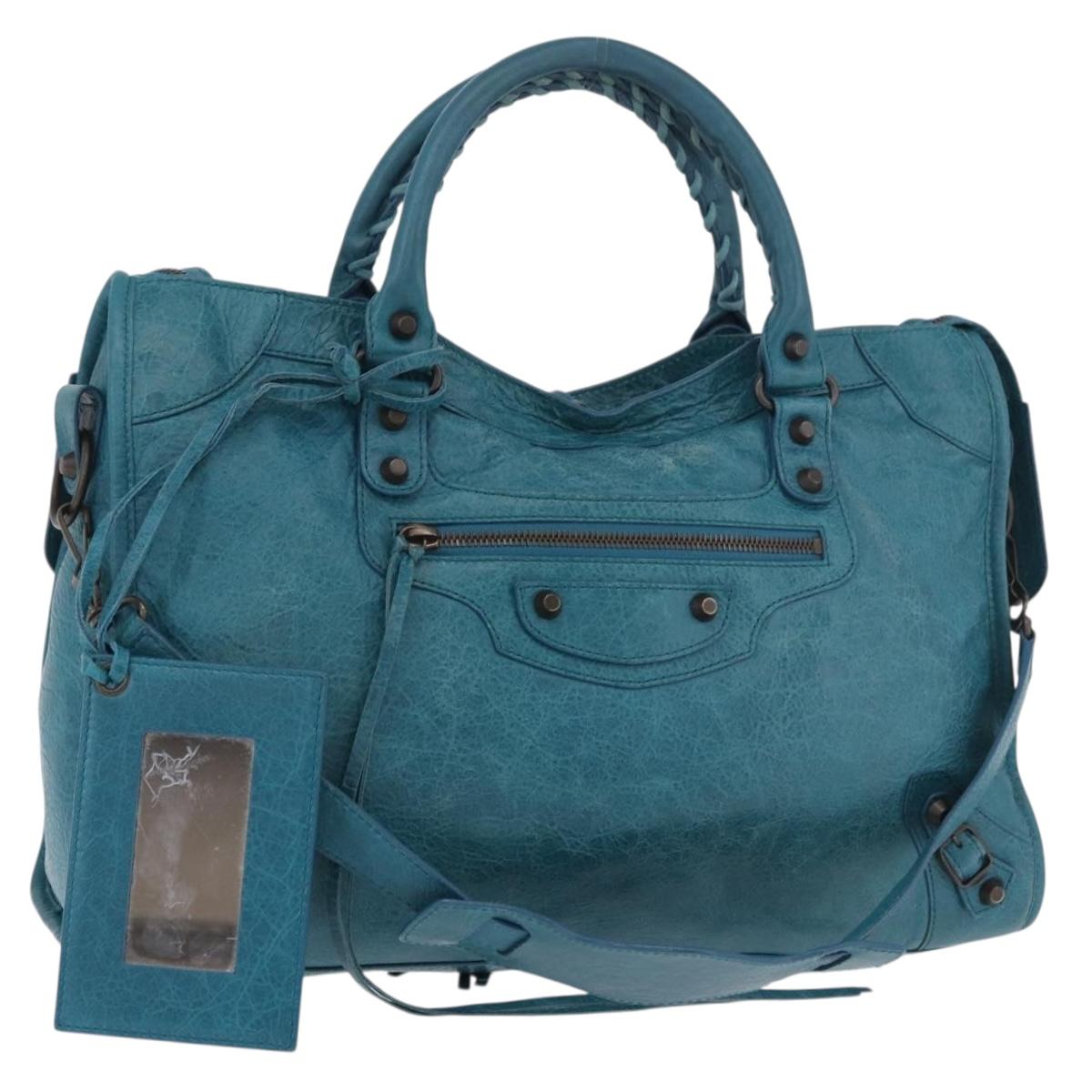 BALENCIAGA The City Hand Bag Leather 2way Blue 115748 Auth 185446M