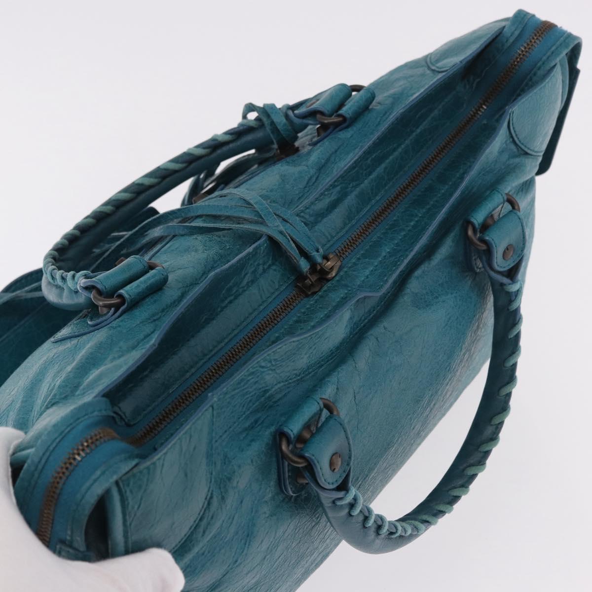 BALENCIAGA The City Hand Bag Leather 2way Blue 115748 Auth 185446M