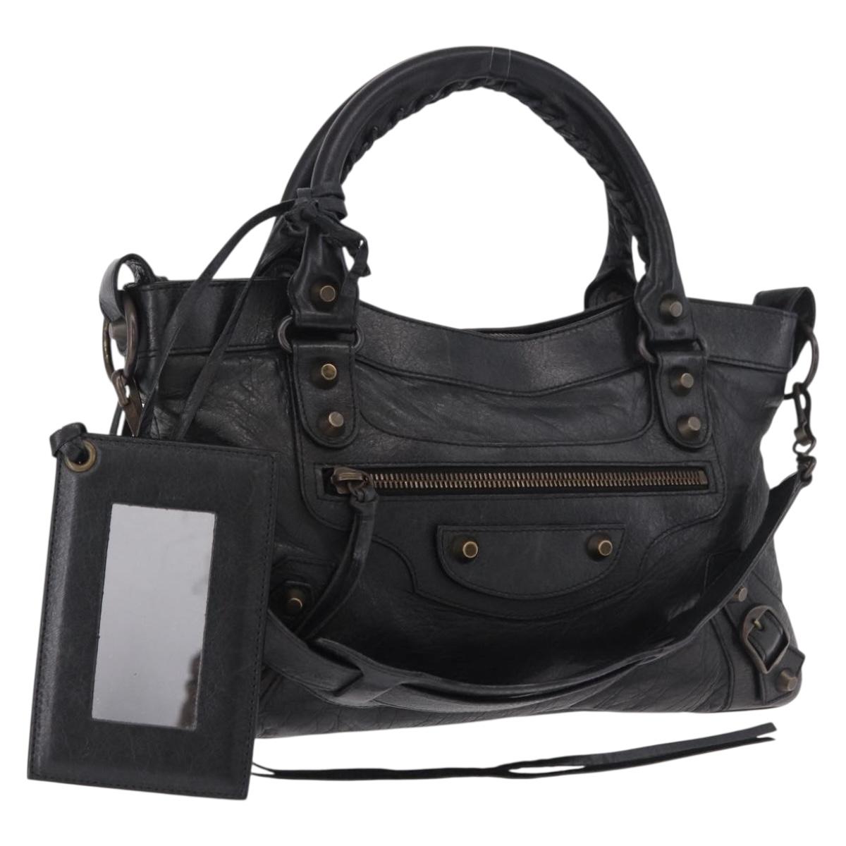 BALENCIAGA The First Hand Bag Leather 2way Black 103208 Auth 185447M