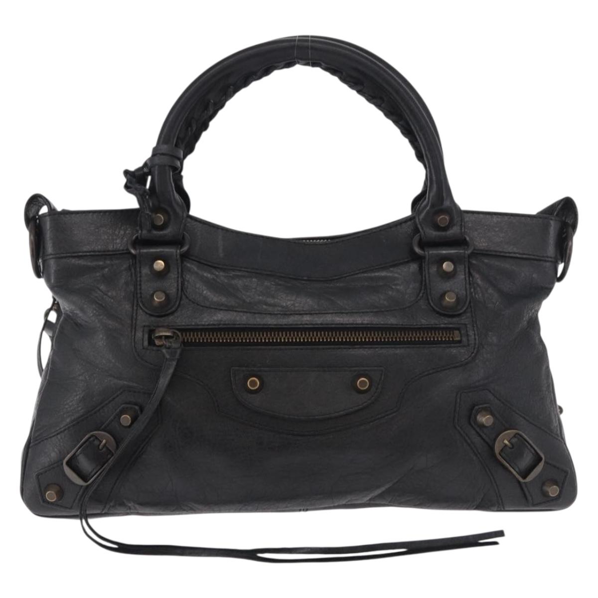 BALENCIAGA The First Hand Bag Leather 2way Black 103208 Auth 185447M
