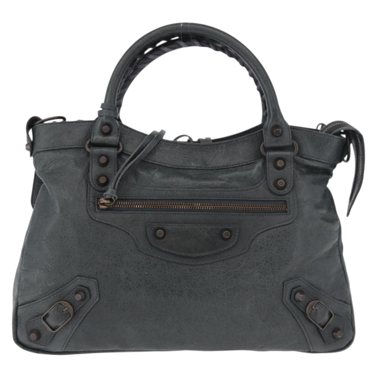 BALENCIAGA The Town Hand Bag Leather 2way Green 240579 Auth 185448M