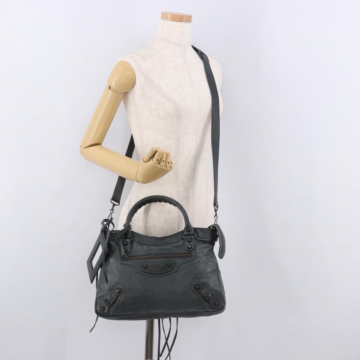 BALENCIAGA The Town Hand Bag Leather 2way Green 240579 Auth 185448M