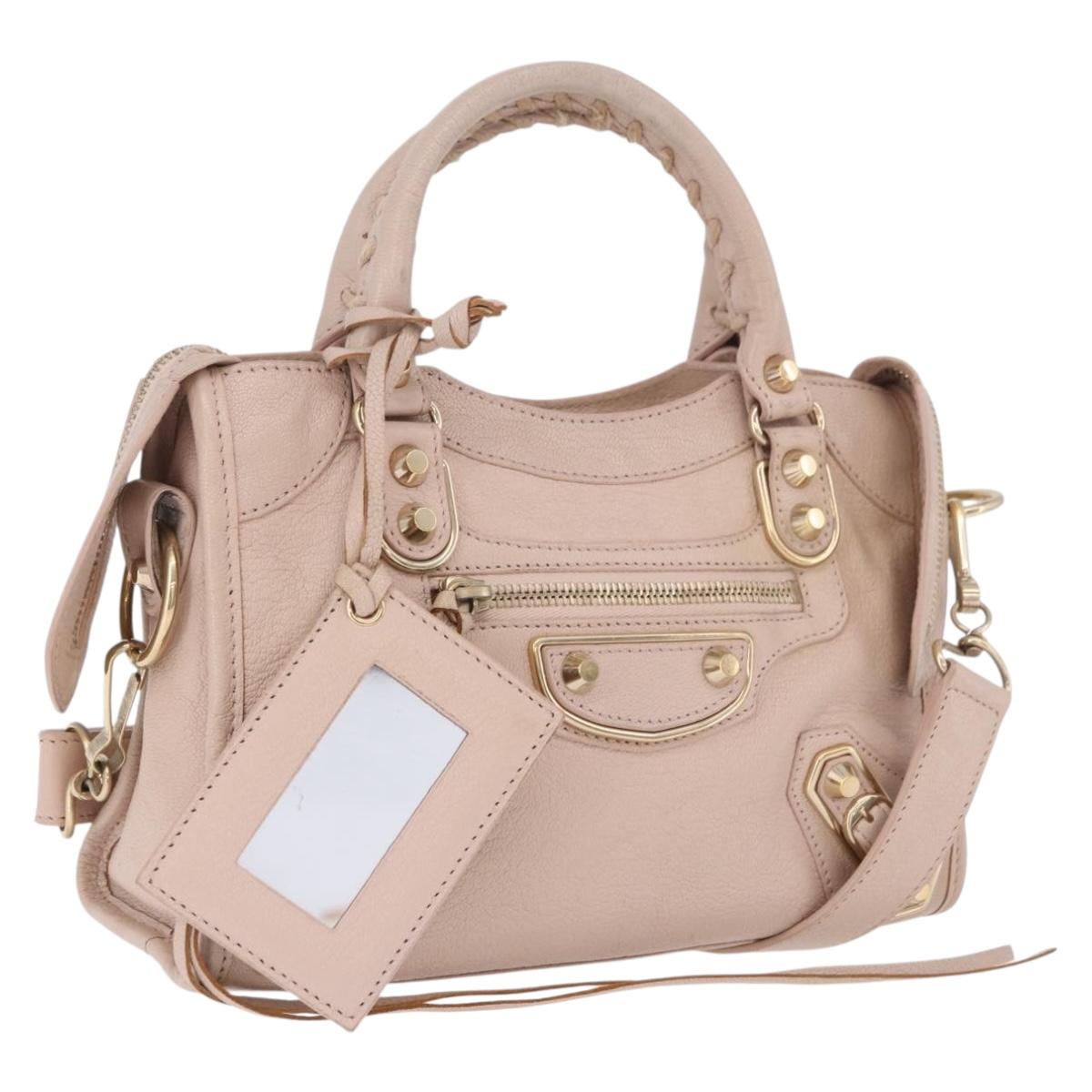 BALENCIAGA Classic Metallic Edge Mini City Bag Leather 2way Pink Auth 185449V